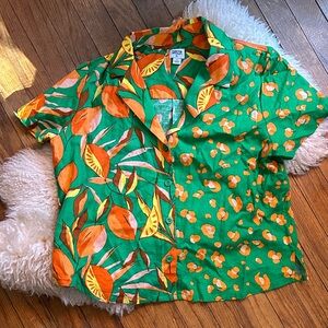Tabitha Brown Colorful Leaf Print Button Down Shirt